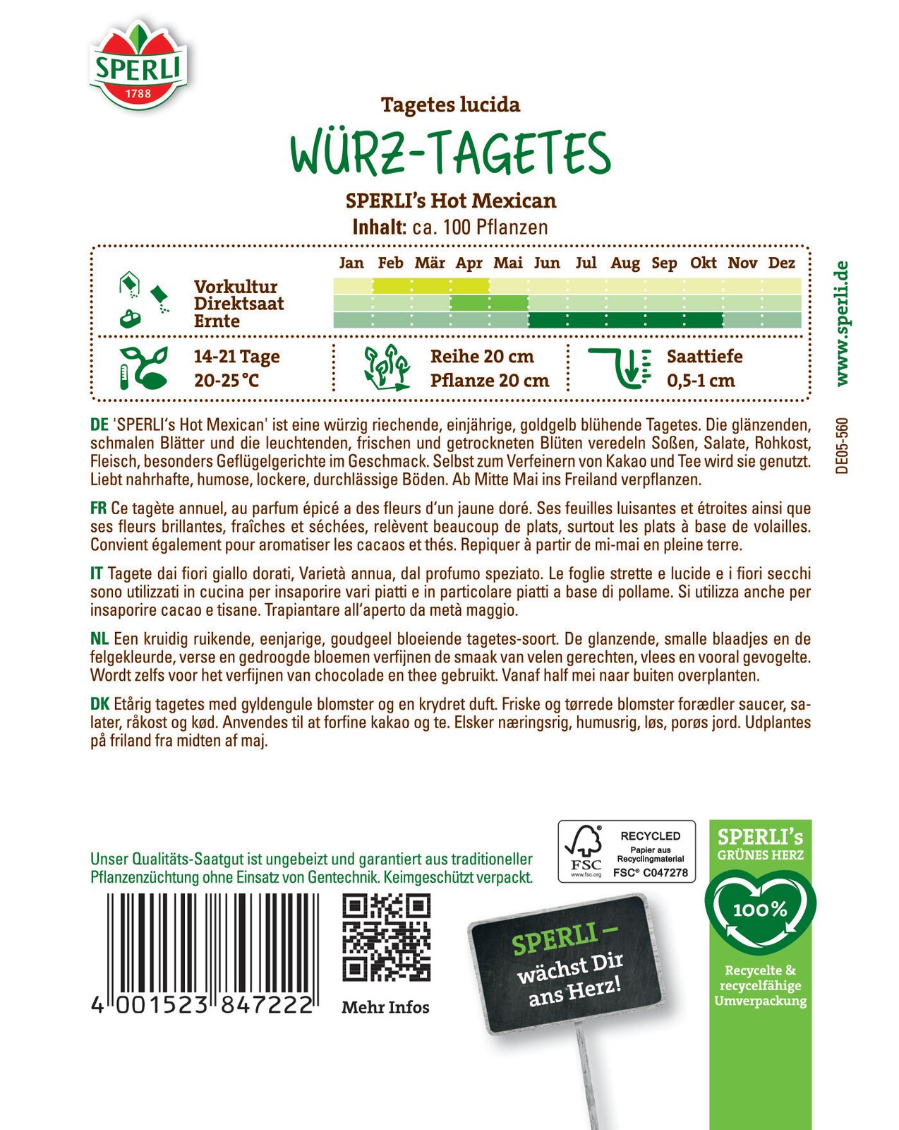 Tarragon Mexican Tarragon Hot Mexican 100 grains Sperli