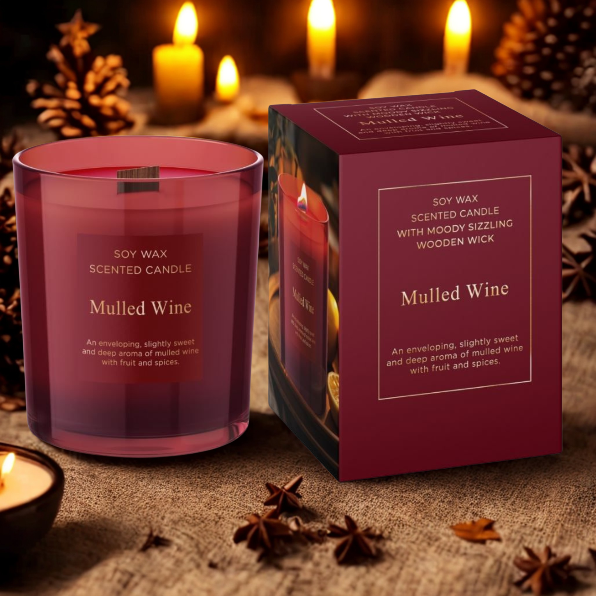 Scented candle-Premium, soy wax Mulled Wine 240 g