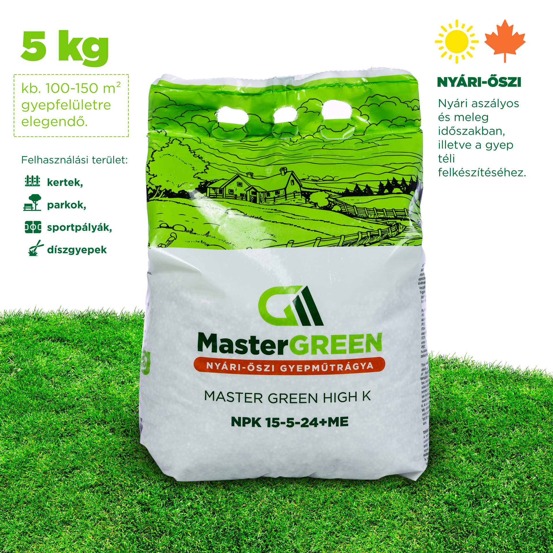 Master Green High K gyeptrágya (15-5-24+S+TE) 5 kg