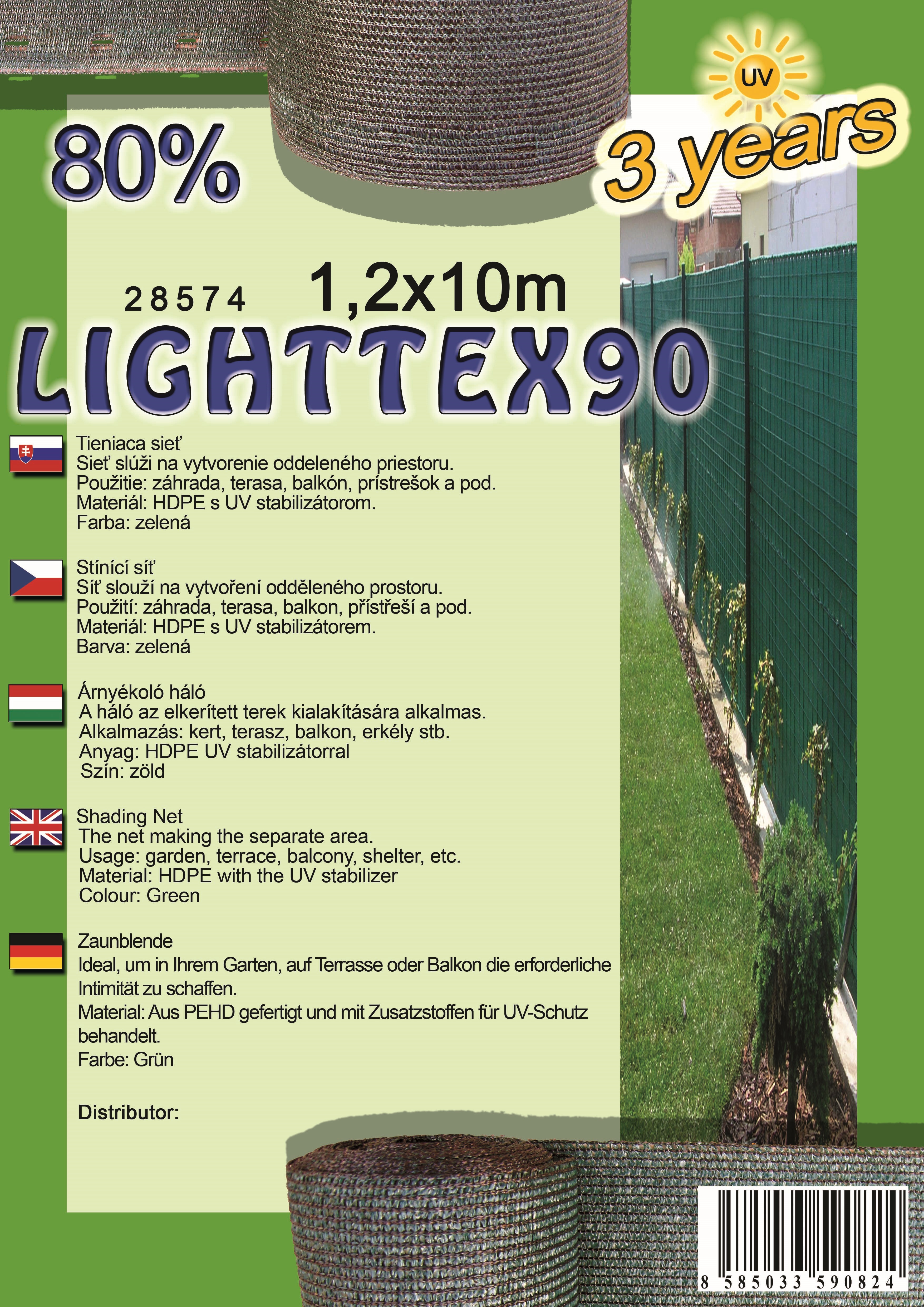 Fence mesh LIGHTTEX90 1,2X10 m green 80%