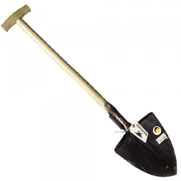 Digging spade with forged T-handle and reinforced peg