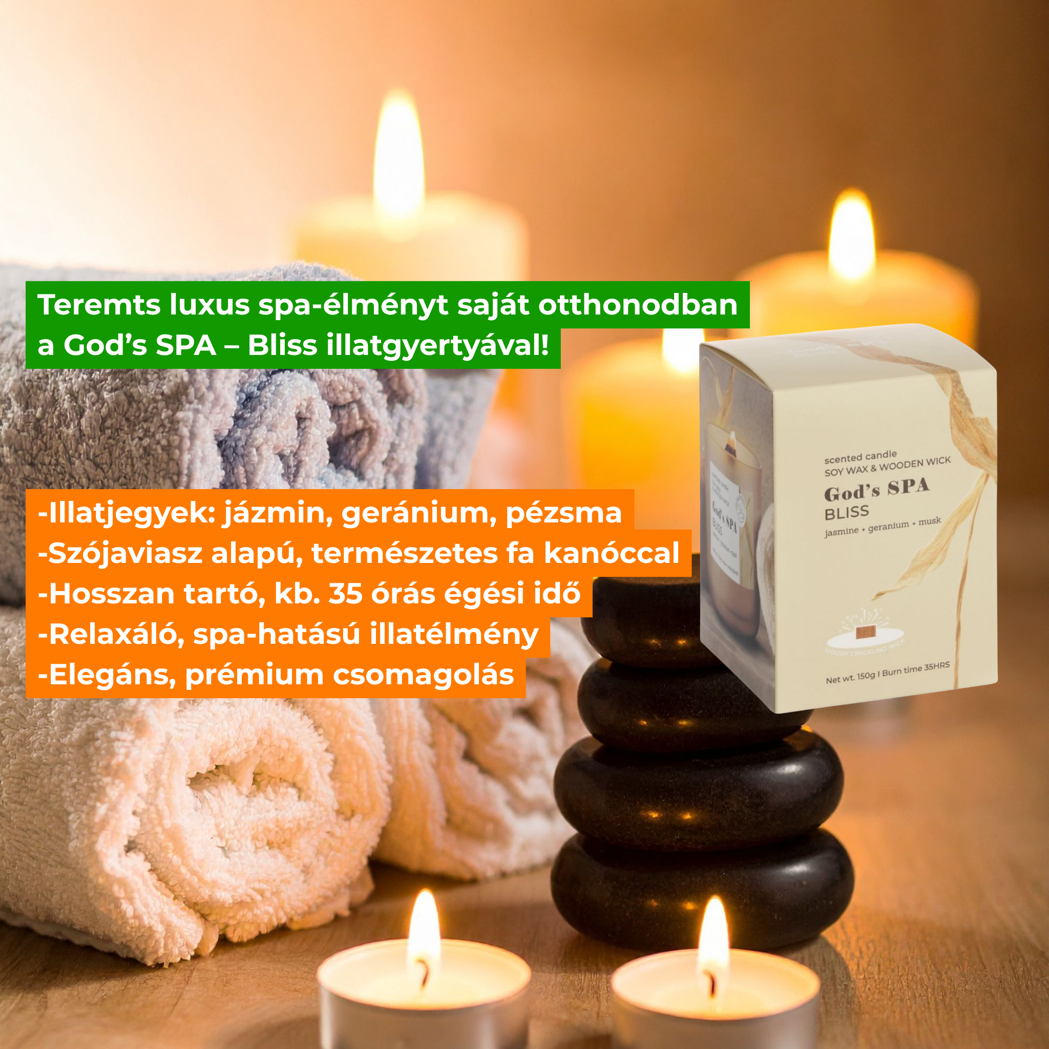 Scented glass Premium, soy wax God's SPA Bliss 150 g